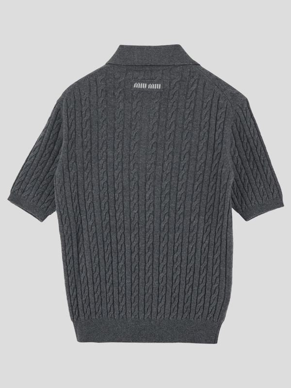 Back Logo Cable Cashmere Polo Shirt