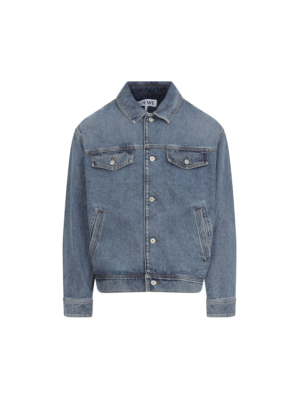 Back Leather Patch Denim Trucker Jacket