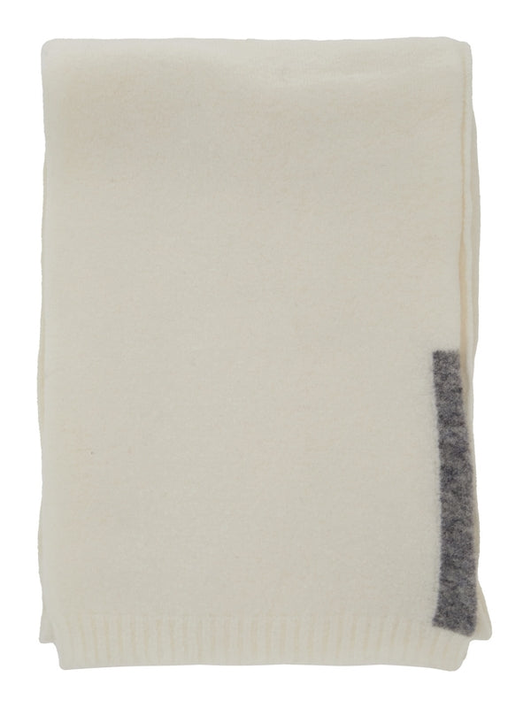 White Scarf with Contrasting Detail in Wool Woman Wool Mufflers