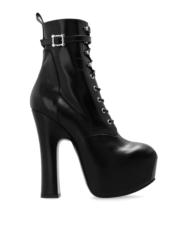 Lace-Up Platform Leather Ankle Boots