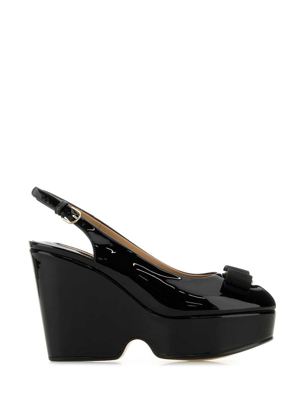 Vara Bow Patent Leather Wedge Sandals