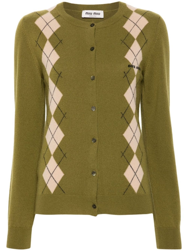 Argyle Check Cashmere Cardigan