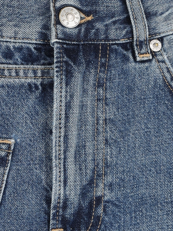 Back Logo Patch Asymmetric Denim Skirt