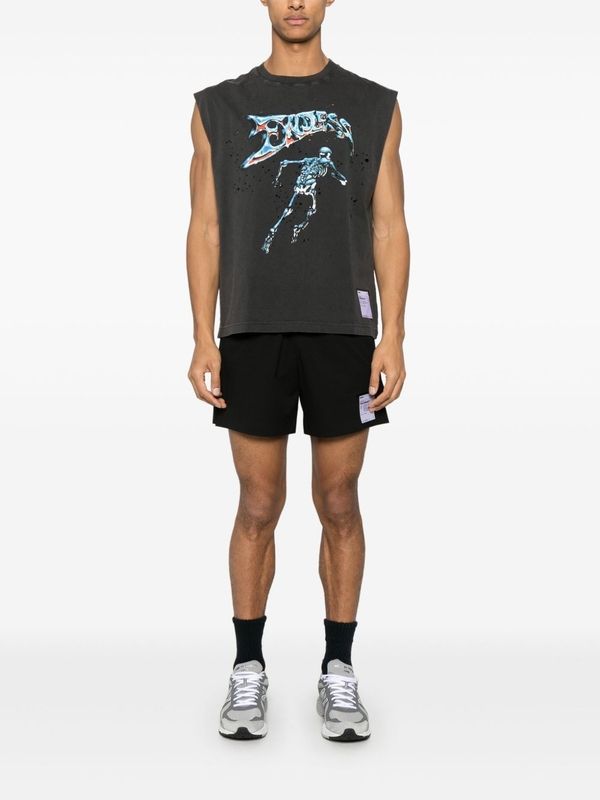 Graphic Printing Punching Cotton Sleeveless Top