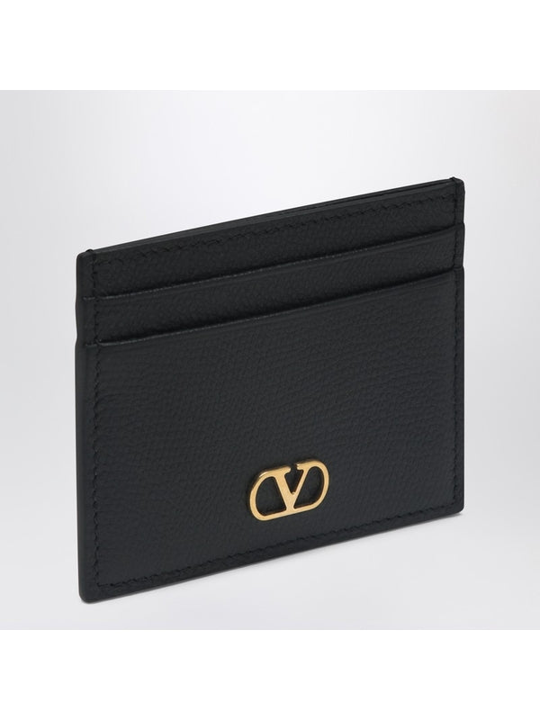 V Logo Signature Leather Card Wallet