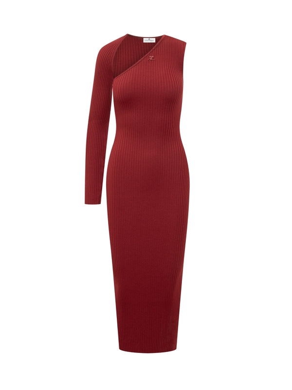 Logo One-Sleeve Cutout Ribbed Dress