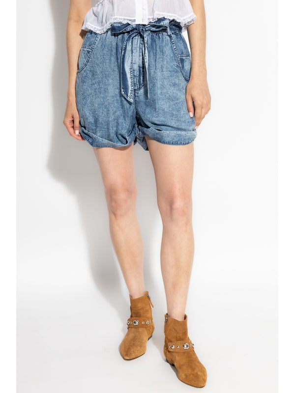 Pierine Bow Strap Denim Shorts