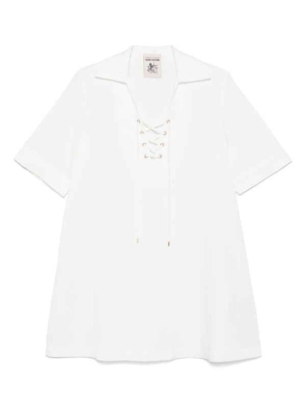 Drawstring
  Collar Mini Dress