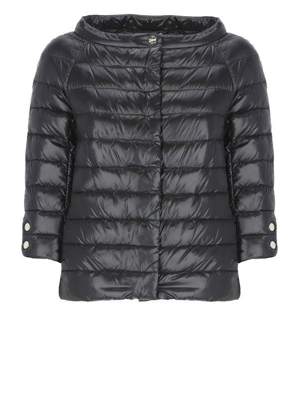 Wide Neck Quilted Nylon Puffer