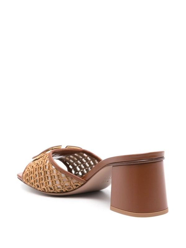 V Logo Raffia Sandal Heel