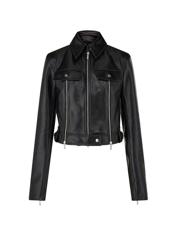 Zipper Detail Leather Biker
  Jacket