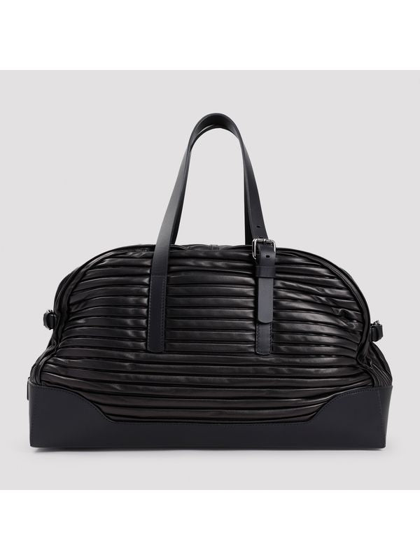 Pleats Detail Lambskin Boston Bag