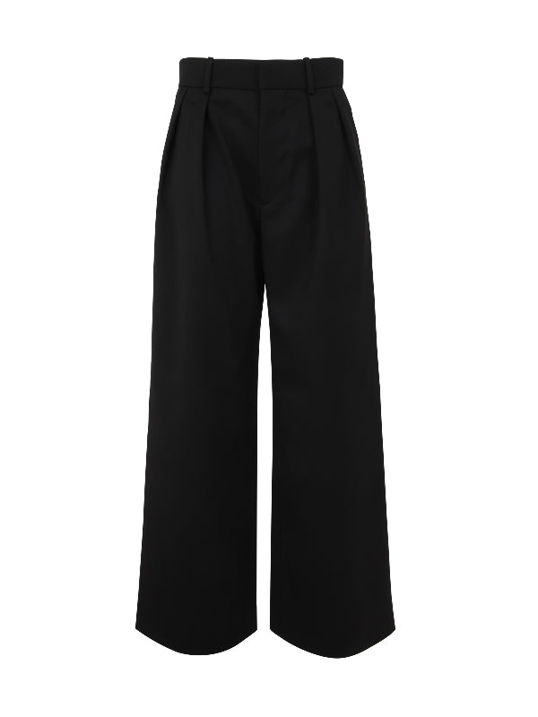 Pin-Tuck Virgin Wool Wide Pants