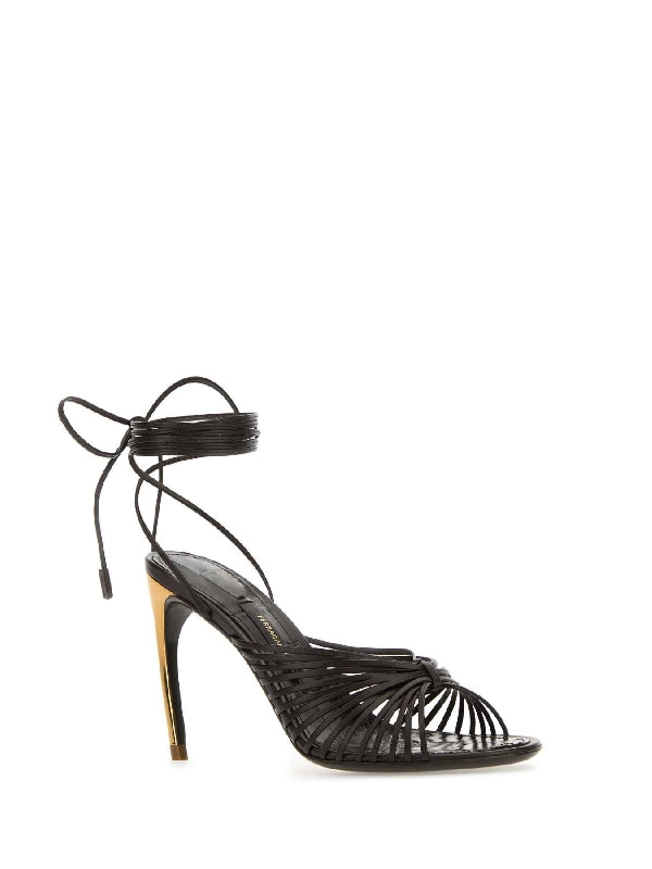 Curved Calfskin Strap Sandal Heels