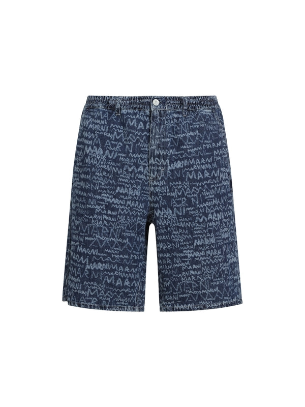 Allover Logo Denim Shorts