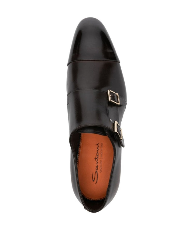 Double Buckle Calfskin Monk Strap Shoes