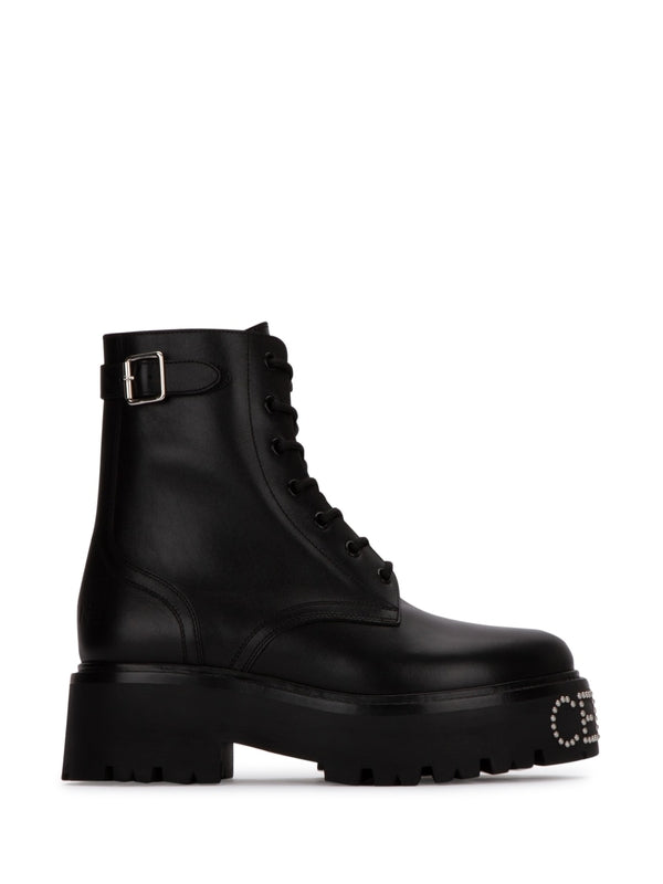 Stud Logo Leather Lace Up Boots