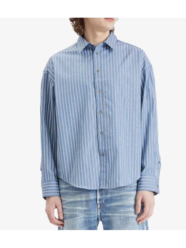 Back Logo Patch Stripe Cotton Shirt