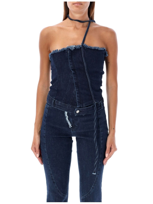 Strap Detail Denim Tube Top