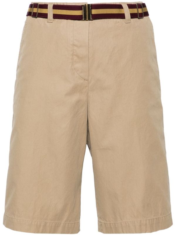 Stripe Belt Cotton Bermuda Shorts