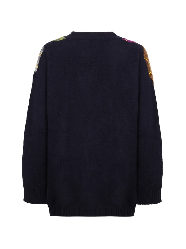 Argyle Pattern Wool V-Neck Cardigan