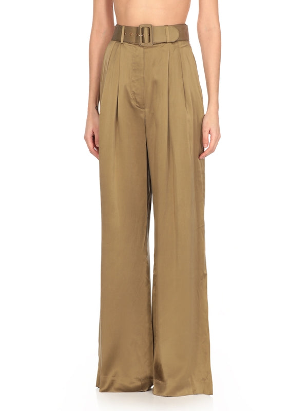 Belt Pintuck Silk Pants