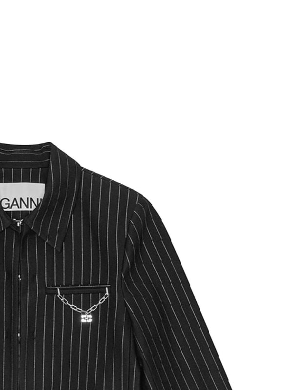 Pinstripe Chain Detail Crop Jacket