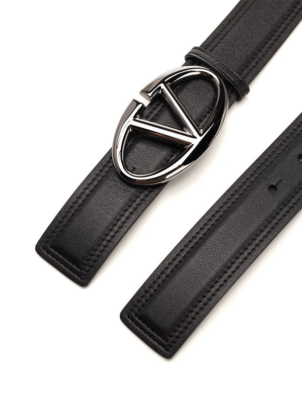 V Logo Leather Belt