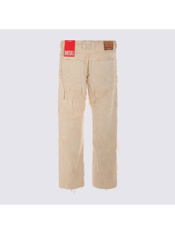 Beige Cotton Denim Pants