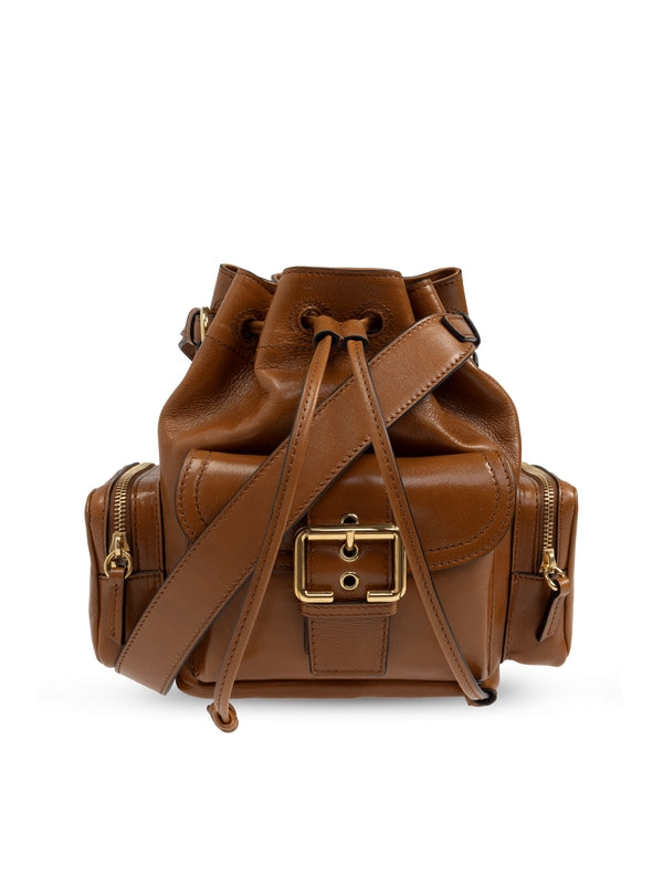 Camera Pocket Leather Bucket
  Bag