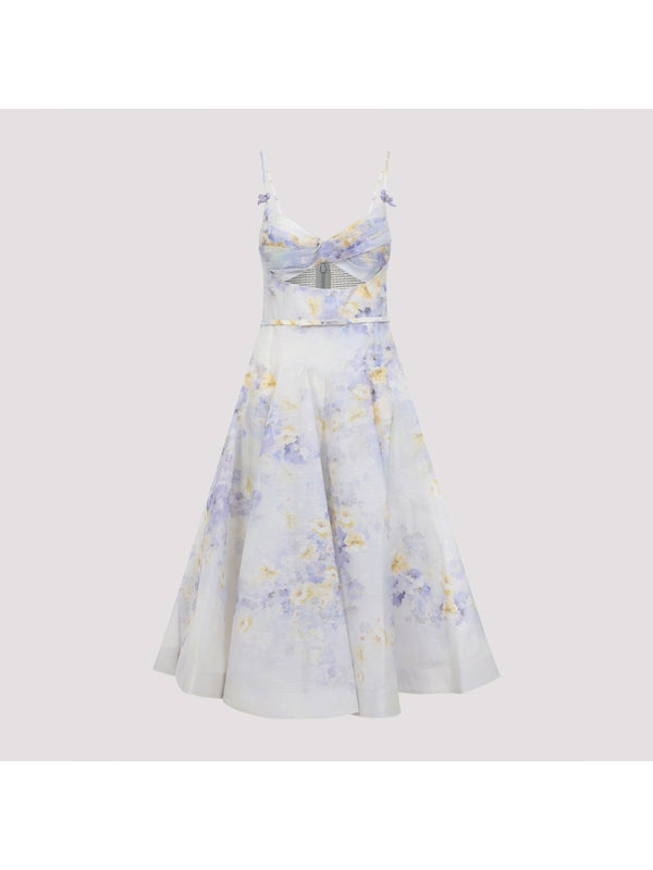 Flower Pattern Linen Silk Midi Dress