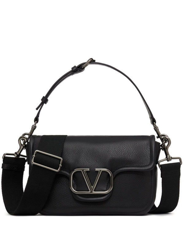 V Logo Leather Shoulder Bag