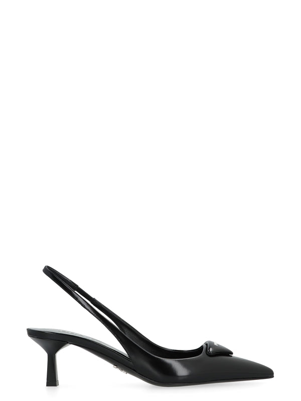 PRADA - Triangular Logo Leather Slingback Heels - Jente
