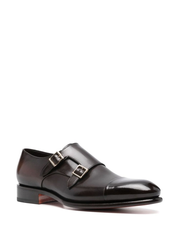 Double Buckle Calfskin Monk Strap Shoes