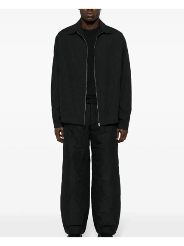 Tonal Pattern Jacquard Cotton Zip Up Jacket