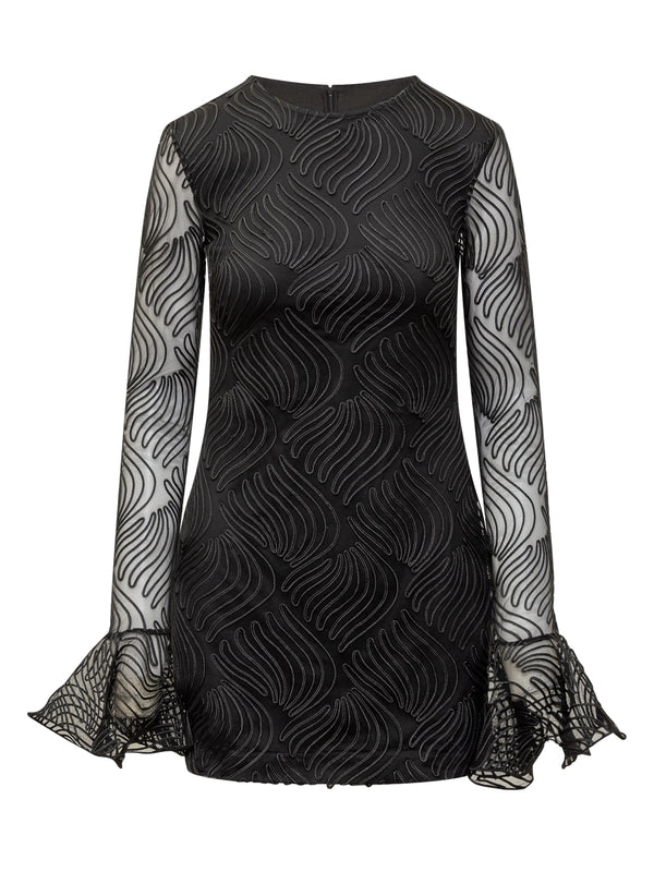 All-Over Pattern Sheer Panel Dress