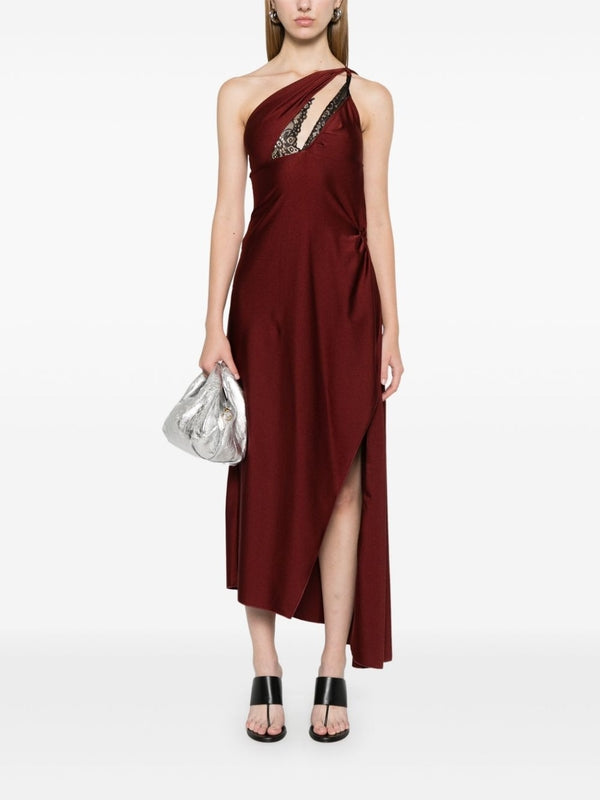 Asymmetric Lace Panel Midi Dress