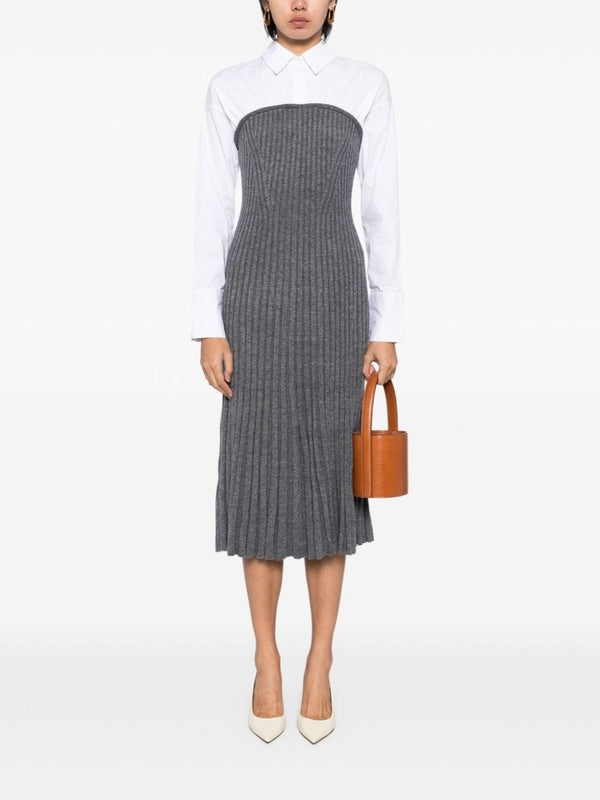 Ribbed Wool Knit Panel Midi Dress