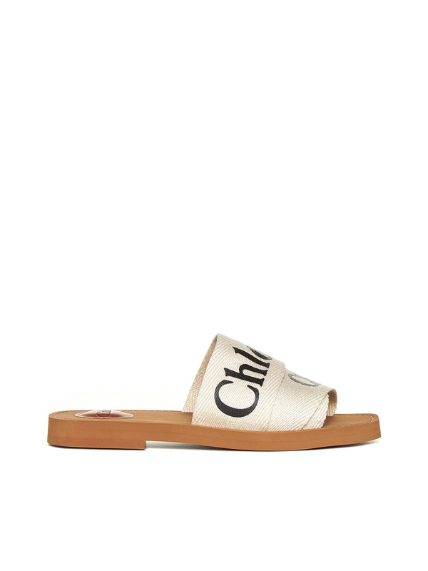 Woody Logo Linen Flat Sandals