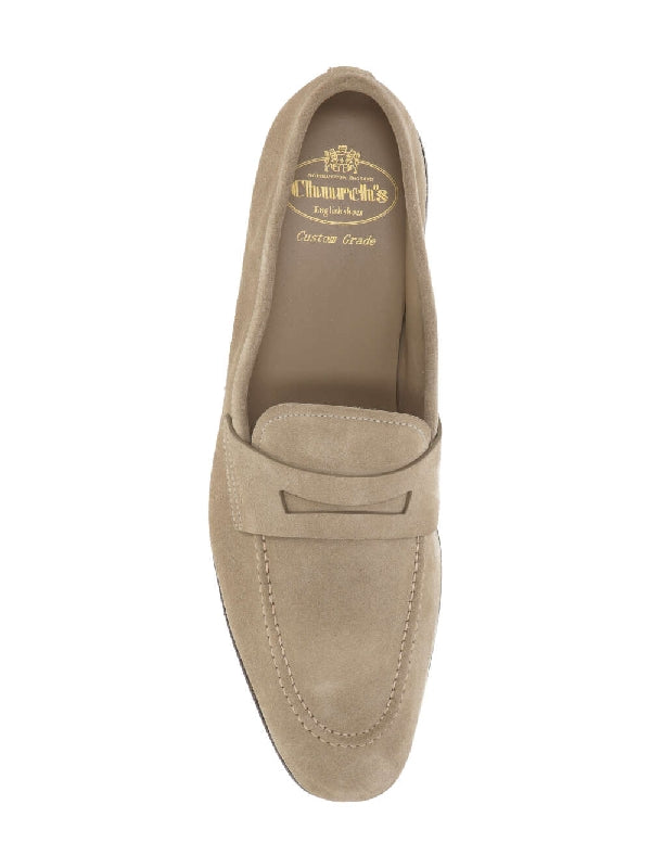 Beige Suede Penny Loafers