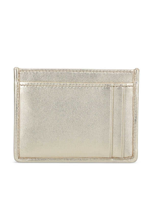 Metal Logo Matelassé Leather Card Wallet