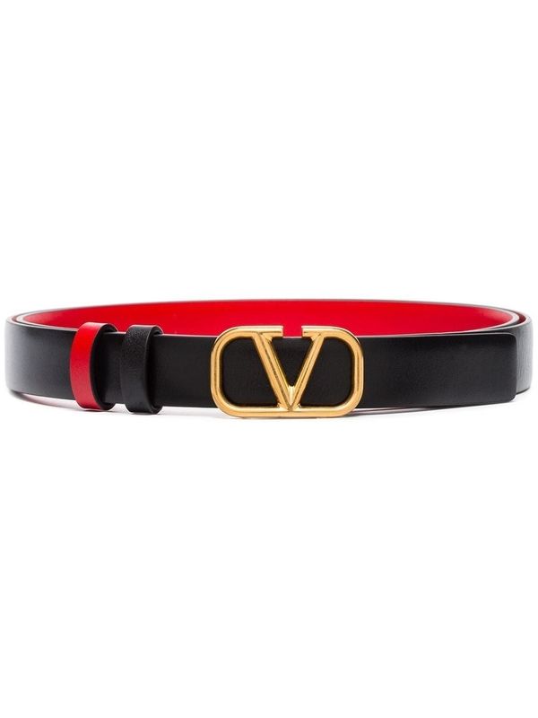 V Logo Reversible Leather Belt