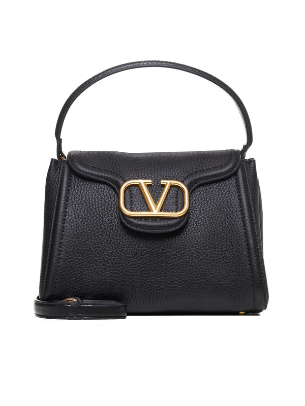 V Logo Leather Shoulder Bag