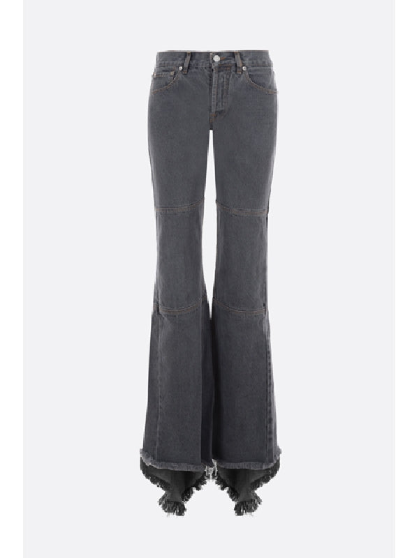 Asymmetric Frayed Hem Denim Pants