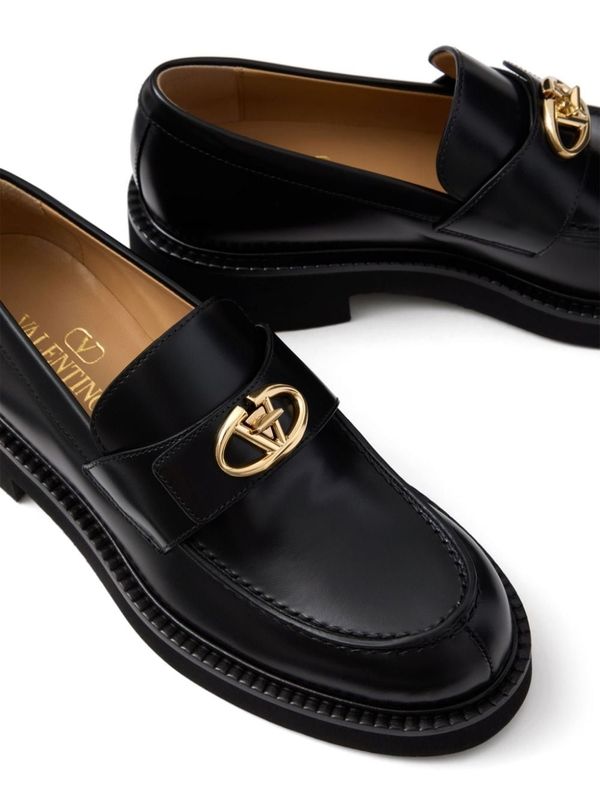 V Logo Leather Loafer