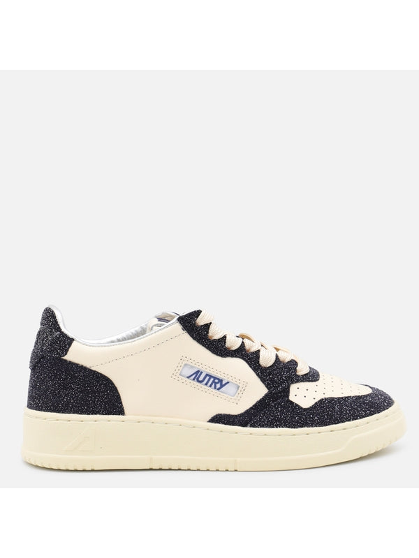 Autry Beige Navy Low Top Sneakers