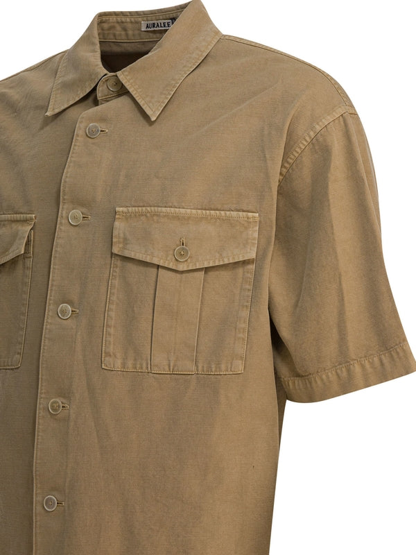 Auralee Product Dyed Finx Gabardine Beige Short Sleeve Shirt
