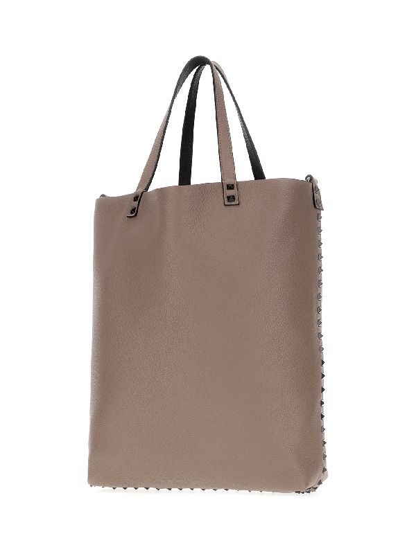 Rockstud Detail Leather Tote
  Bag