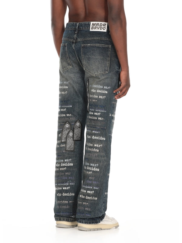 Back Logo Patch Lettering Denim Pants