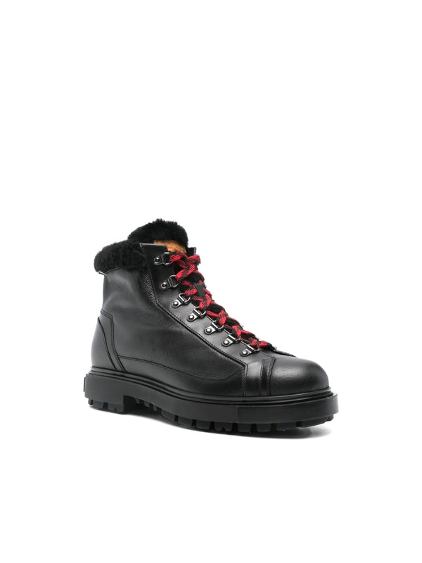 Santoni Black Lace-Up Boots